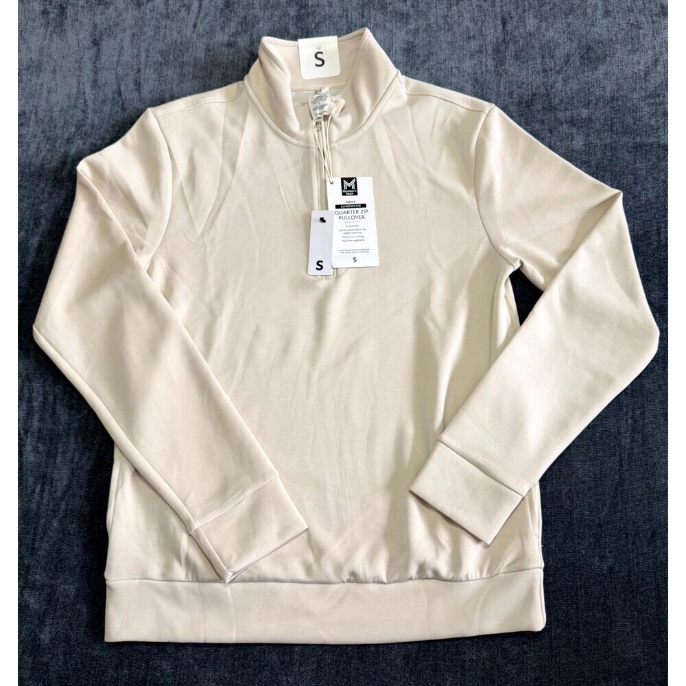 NEW Member's Mark Quarter Zip Pullover Sweatshirt Men's Small Beige Long Sleeve
